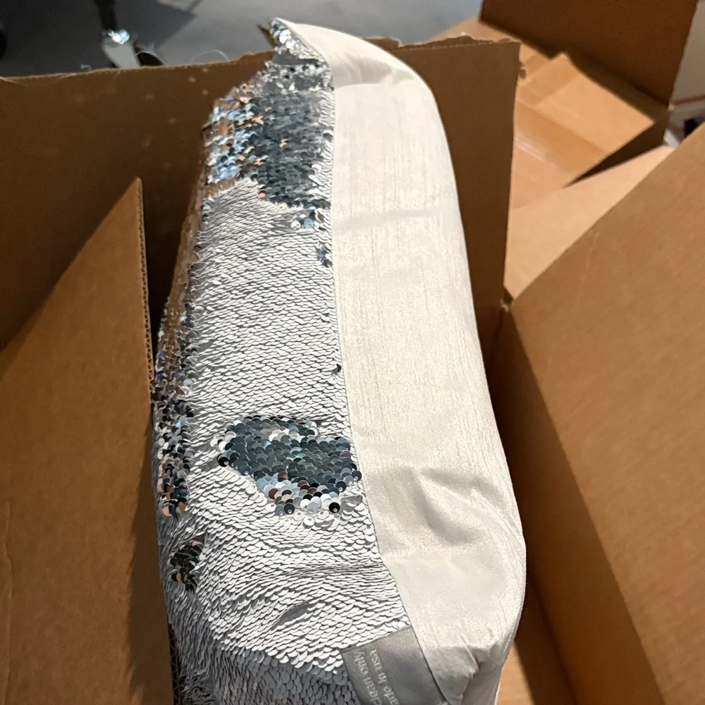 Silver and‎ White Elegant Sequin Pillow by Aviva Stanoff
